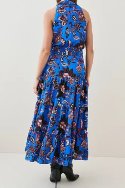 Cheapest 🥰 Karen Millen Floral Shirred Detail Woven Maxi 👗 Dress 🛒 -PARTY DRESSES Sales Store bkk05317 electric20blue xl 4