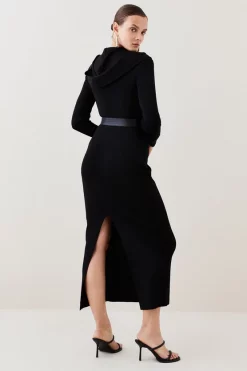 Buy 🎉 Karen Millen Hooded Knit Midaxi 👗 Dress ✔️ -PARTY DRESSES Sales Store bkk05335 black xl 2