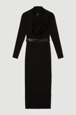 Buy 🎉 Karen Millen Hooded Knit Midaxi 👗 Dress ✔️ -PARTY DRESSES Sales Store bkk05335 black xl 3