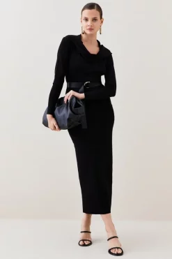 Buy 🎉 Karen Millen Hooded Knit Midaxi 👗 Dress ✔️ -PARTY DRESSES Sales Store bkk05335 black xl 4
