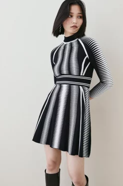Outlet 😍 Karen Millen Space Dye Jacquard Knit Mini 👗 Dress 💯 -PARTY DRESSES Sales Store bkk05365 mono xl 2