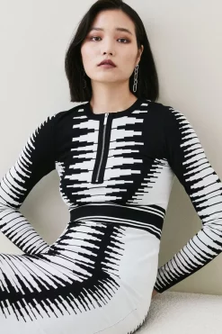 Buy ⌛ Karen Millen Space Dye Jacquard Knit Zip Midi 👗 Dress 😍 -PARTY DRESSES Sales Store bkk05366 mono xl 1