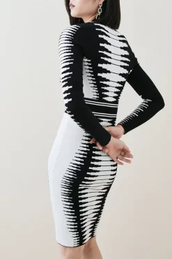 Buy ⌛ Karen Millen Space Dye Jacquard Knit Zip Midi 👗 Dress 😍 -PARTY DRESSES Sales Store bkk05366 mono xl 2
