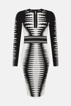 Buy ⌛ Karen Millen Space Dye Jacquard Knit Zip Midi 👗 Dress 😍 -PARTY DRESSES Sales Store bkk05366 mono xl 3