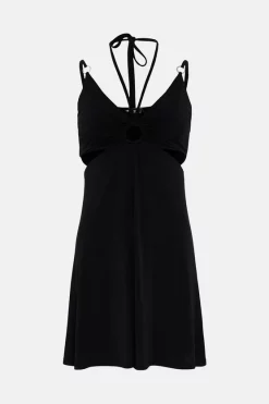 Best deal ❤️ Karen Millen Strap Detail Jersey Crepe Flippy Mini 👗 Dress ✔️ -PARTY DRESSES Sales Store bkk05382 black xl 3