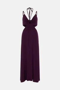 Cheap 🎉 Karen Millen Strap Detail Jersey Crepe Maxi 👗 Dress ⭐ -PARTY DRESSES Sales Store bkk05385 burgundy xl 3