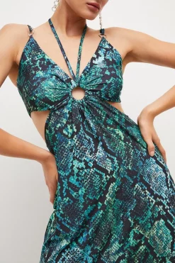 New 😍 Karen Millen Snake Print Strappy Jersey Crepe Maxi 👗 Dress ❤️
