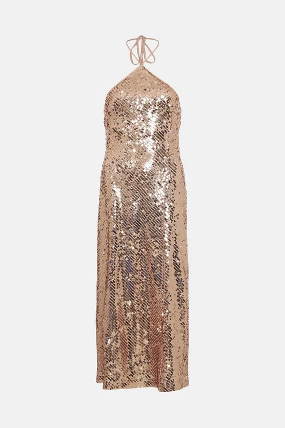Budget β¨ Karen Millen Liquid Sequin Woven Halter π Dress β€οΈ 6 Budget β¨ Karen Millen Liquid Sequin Woven Halter π Dress β€οΈ - Image 4