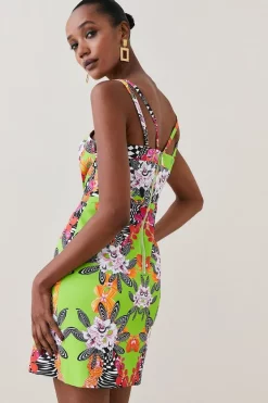 Best Pirce 🎁 Karen Millen Italian Signature Stretch Optical Floral Mini 👗 Dress 👏 -PARTY DRESSES Sales Store bkk05476 green xl 2