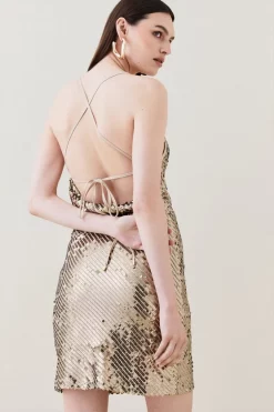 Outlet 👏 Karen Millen Liquid Sequin Cross Back Woven Mini 👗 Dress ⭐ -PARTY DRESSES Sales Store bkk05503 rose xl 2