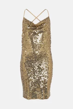 Outlet 👏 Karen Millen Liquid Sequin Cross Back Woven Mini 👗 Dress ⭐ -PARTY DRESSES Sales Store bkk05503 rose xl 3