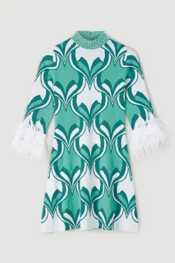 Wholesale 🌟 Karen Millen Feather Hem Abstract Print Knit Mini 👗 Dress 🥰 -PARTY DRESSES Sales Store bkk05513 multi xl 3