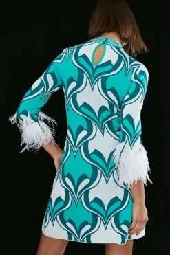 Wholesale 🌟 Karen Millen Feather Hem Abstract Print Knit Mini 👗 Dress 🥰 -PARTY DRESSES Sales Store bkk05513 multi xl 4