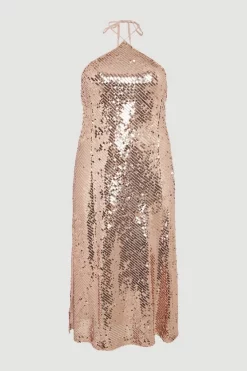 Top 10 💯 Karen Millen Plus Size Liquid Sequin Woven Halter 👗 Dress 😉 -PARTY DRESSES Sales Store bkk05525 rose20gold xl 3