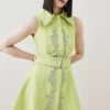 Promo ✔️ Karen Millen Ponte Belted Stud Skater Mini 👗 Dress 🤩 -PARTY DRESSES Sales Store bkk05543 lime xl