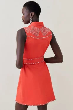 Best Sale ✔️ Karen Millen Ponte Belted Stud Mini 👗 Dress 👍 -PARTY DRESSES Sales Store bkk05544 orange xl 2