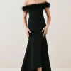 Best deal 🌟 Karen Millen Feather Detail Bandage Bardot Maxi 👗 Dress 🎉 -PARTY DRESSES Sales Store bkk05549 black xl