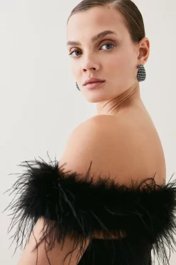 Best deal 🌟 Karen Millen Feather Detail Bandage Bardot Maxi 👗 Dress 🎉 -PARTY DRESSES Sales Store bkk05549 black xl 2