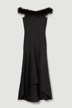 Best deal 🌟 Karen Millen Feather Detail Bandage Bardot Maxi 👗 Dress 🎉 -PARTY DRESSES Sales Store bkk05549 black xl 3