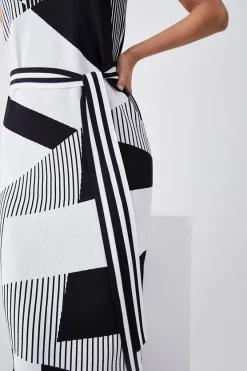 Deals 💯 Karen Millen Mono Jacquard Knit Belted Midi 👗 Dress 😍 -PARTY DRESSES Sales Store bkk05560 mono xl 2