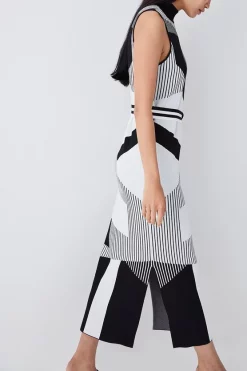 Deals 💯 Karen Millen Mono Jacquard Knit Belted Midi 👗 Dress 😍 -PARTY DRESSES Sales Store bkk05560 mono xl 4