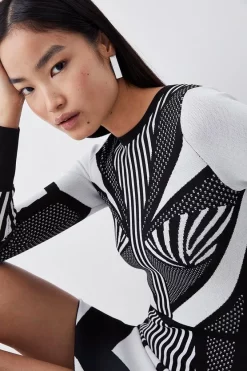 Outlet ✔️ Karen Millen Mono Sporty Jacquard Knit Mini 👗 Dress 👏 -PARTY DRESSES Sales Store bkk05562 mono xl 2