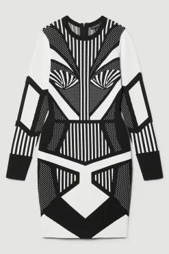 Outlet ✔️ Karen Millen Mono Sporty Jacquard Knit Mini 👗 Dress 👏 -PARTY DRESSES Sales Store bkk05562 mono xl 3