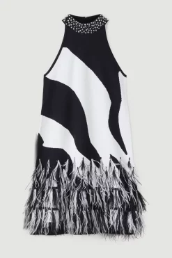 Best Pirce π Karen Millen Feather Hem Mono Print Knit Mini π Dress π€© 11 Best Pirce π Karen Millen Feather Hem Mono Print Knit Mini π Dress π€© -PARTY DRESSES Sales Store bkk05563 mono xl 3