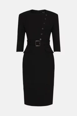 Outlet 💯 Karen Millen Structured Crepe Strong Shoulder Midi 👗 Dress 😀 -PARTY DRESSES Sales Store bkk05568 black xl 3
