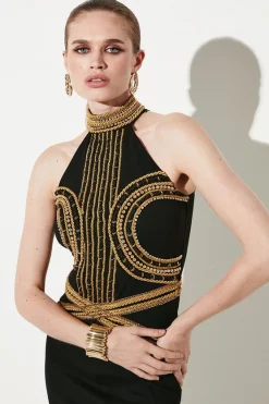 Best Sale ⌛ Karen Millen Military Embellished High Neck Maxi 👗 Dress ✔️ -PARTY DRESSES Sales Store bkk05584 black xl 1