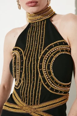 Best Sale ⌛ Karen Millen Military Embellished High Neck Maxi 👗 Dress ✔️ -PARTY DRESSES Sales Store bkk05584 black xl 2