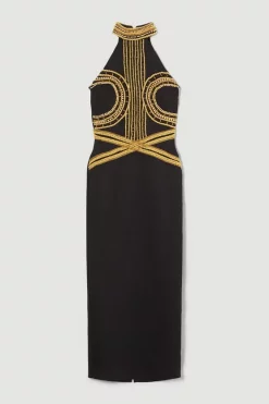 Best Sale ⌛ Karen Millen Military Embellished High Neck Maxi 👗 Dress ✔️ -PARTY DRESSES Sales Store bkk05584 black xl 3