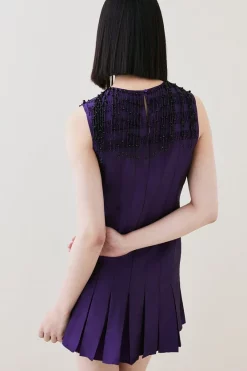 Coupon ✨ Karen Millen Taffeta Pleated Hanging Crystal Mini 👗 Dress 🧨 -PARTY DRESSES Sales Store bkk05601 indigo xl 2