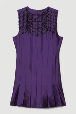 Coupon ✨ Karen Millen Taffeta Pleated Hanging Crystal Mini 👗 Dress 🧨 -PARTY DRESSES Sales Store bkk05601 indigo xl 3