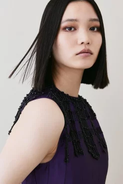 Coupon ✨ Karen Millen Taffeta Pleated Hanging Crystal Mini 👗 Dress 🧨 -PARTY DRESSES Sales Store bkk05601 indigo xl 4