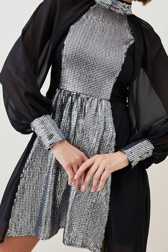 Hot Sale π Karen Millen Sequin Panelled Georgette Woven Mini π Dress β¨ 4 Hot Sale π Karen Millen Sequin Panelled Georgette Woven Mini π Dress β¨ - Image 2