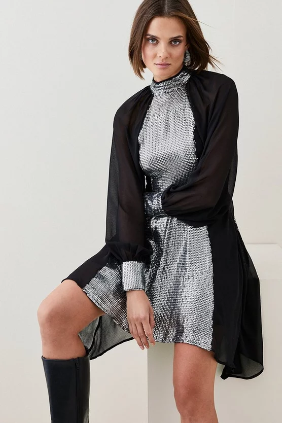 Hot Sale π Karen Millen Sequin Panelled Georgette Woven Mini π Dress β¨ 5 Hot Sale π Karen Millen Sequin Panelled Georgette Woven Mini π Dress β¨ - Image 3