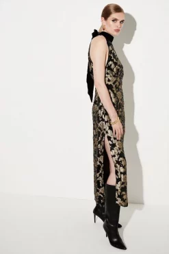 Deals 🧨 Karen Millen Sequinned Jacquard Halterneck Midi 👗 Dress 😀