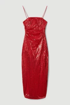Deals 🛒 Karen Millen All Over Sequin Strappy Maxi 👗 Dress 👏 -PARTY DRESSES Sales Store bkk05673 red xl 3