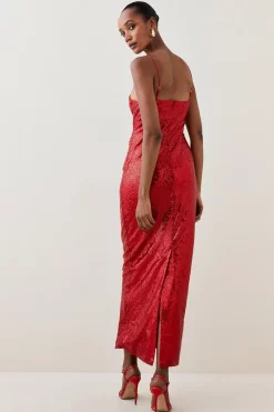 Deals 🛒 Karen Millen All Over Sequin Strappy Maxi 👗 Dress 👏 -PARTY DRESSES Sales Store bkk05673 red xl 4