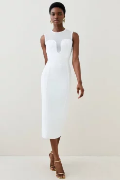 Discount ✔️ Karen Millen Corset Bandage Mesh Detail Midi 👗 Dress 👏