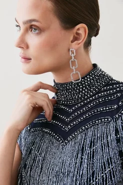 Outlet 👏 Karen Millen Deco Crystal Embellished High Neck Mini 👗 Dress 🌟 -PARTY DRESSES Sales Store bkk05748 gun20metal xl 1