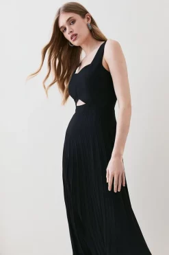 Coupon 👏 Karen Millen Compact Stretch Contrast Midi Pleat 👗 Dress 🌟 -PARTY DRESSES Sales Store bkk05794 black xl 1