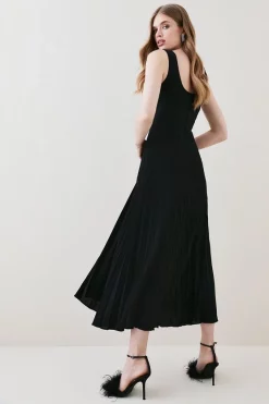 Coupon 👏 Karen Millen Compact Stretch Contrast Midi Pleat 👗 Dress 🌟 -PARTY DRESSES Sales Store bkk05794 black xl 2