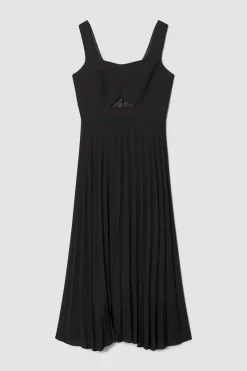 Coupon 👏 Karen Millen Compact Stretch Contrast Midi Pleat 👗 Dress 🌟 -PARTY DRESSES Sales Store bkk05794 black xl 3