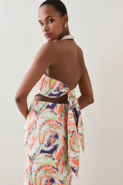 Flash Sale 🛒 Karen Millen Abstract Jacquard Halter Column Midi 👗 Dress 👍