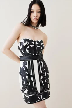 Wholesale 👏 Karen Millen PU Cutwork Applique Strapless Mini 👗 Dress 🥰