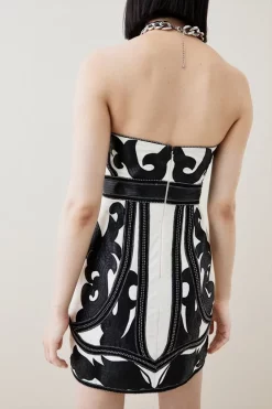 Wholesale 👏 Karen Millen PU Cutwork Applique Strapless Mini 👗 Dress 🥰 -PARTY DRESSES Sales Store bkk05827 black xl 2