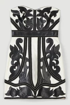Wholesale 👏 Karen Millen PU Cutwork Applique Strapless Mini 👗 Dress 🥰 -PARTY DRESSES Sales Store bkk05827 black xl 3