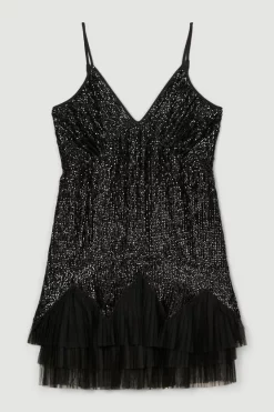 Brand new โจ Karen Millen Sequin And Lace Mini ๐ Dress With Tulle ๐ Skirt ๐ 14 Brand new โจ Karen Millen Sequin And Lace Mini ๐ Dress With Tulle ๐ Skirt ๐ -PARTY DRESSES Sales Store bkk05847 black xl 4